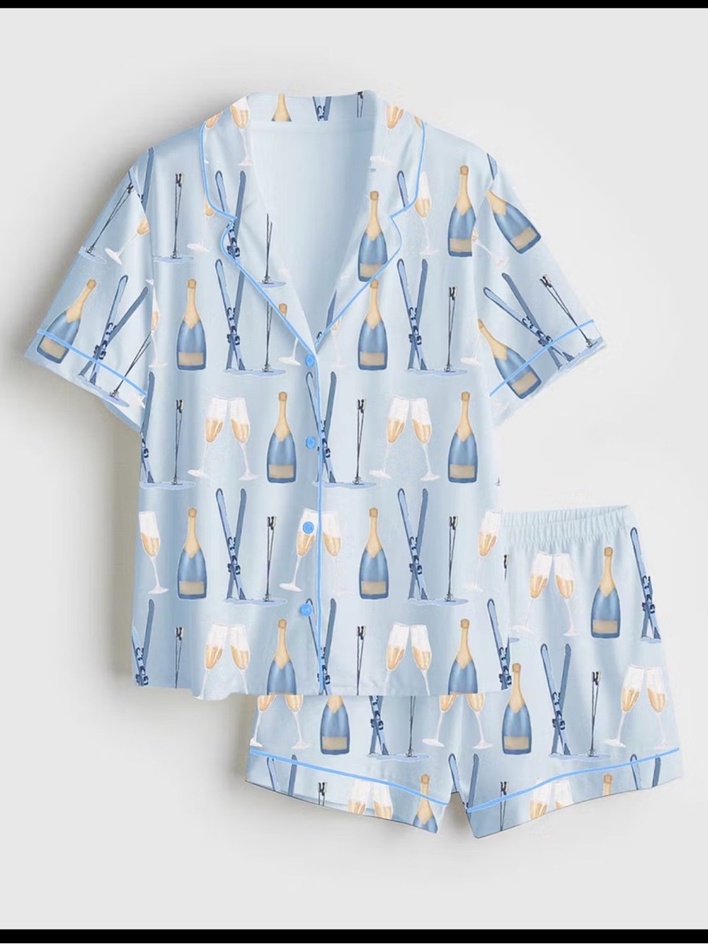 Women’s Light Blue Champagne Print Short Pajama Set